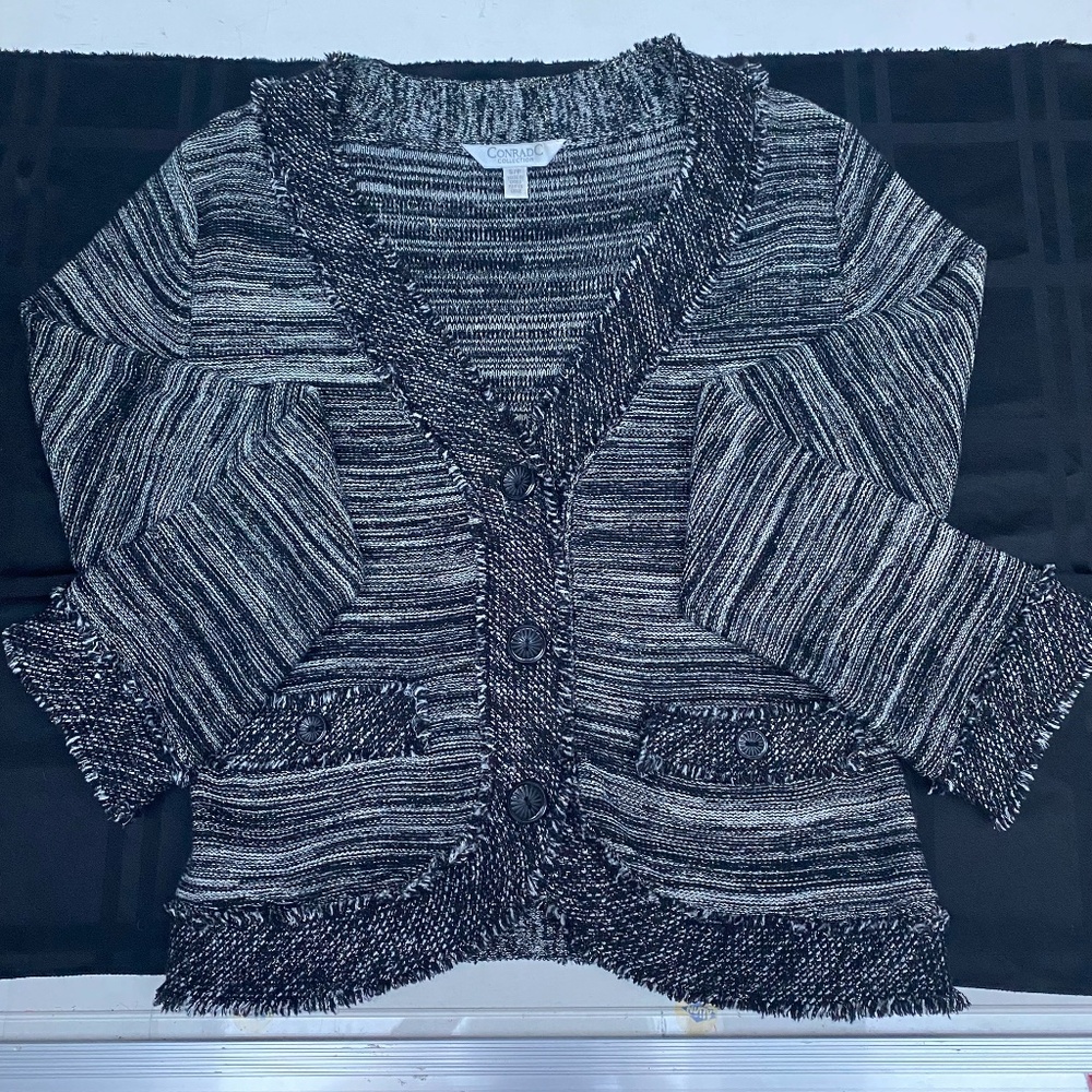 Conrad C  black, white and silver cardigan sweater
